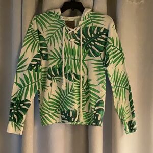 Dari Tropical Leaf Print Rope Hooded Sweatshirt